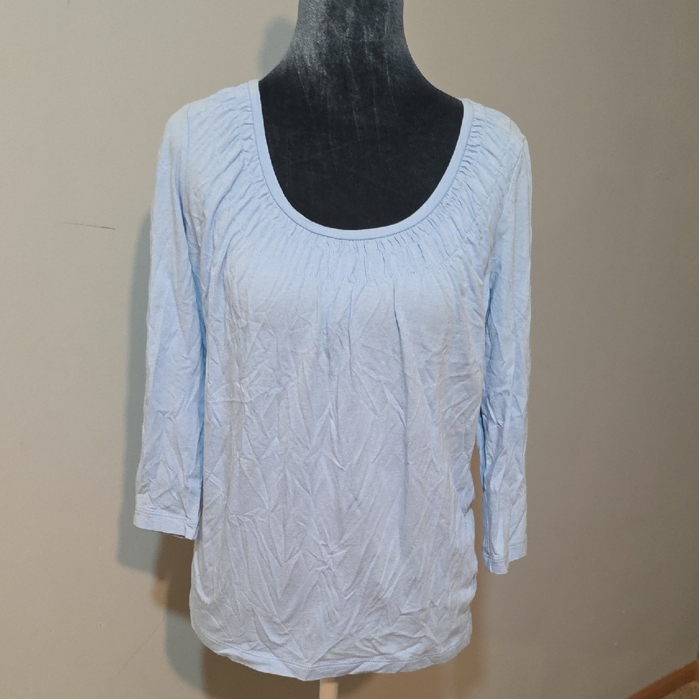 Talbots Light Blue Textured Scoop Neck‎ 3/4 Sleeve Top Size MP Petite
